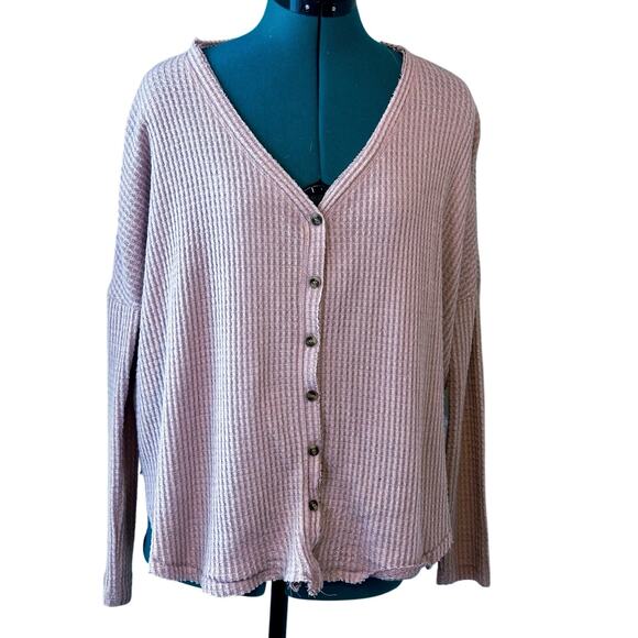 Out From Under Jojo Waffle Knit Button-Down Henley Top Mauve Pink XS Cozy Fall - Picture 2 of 4